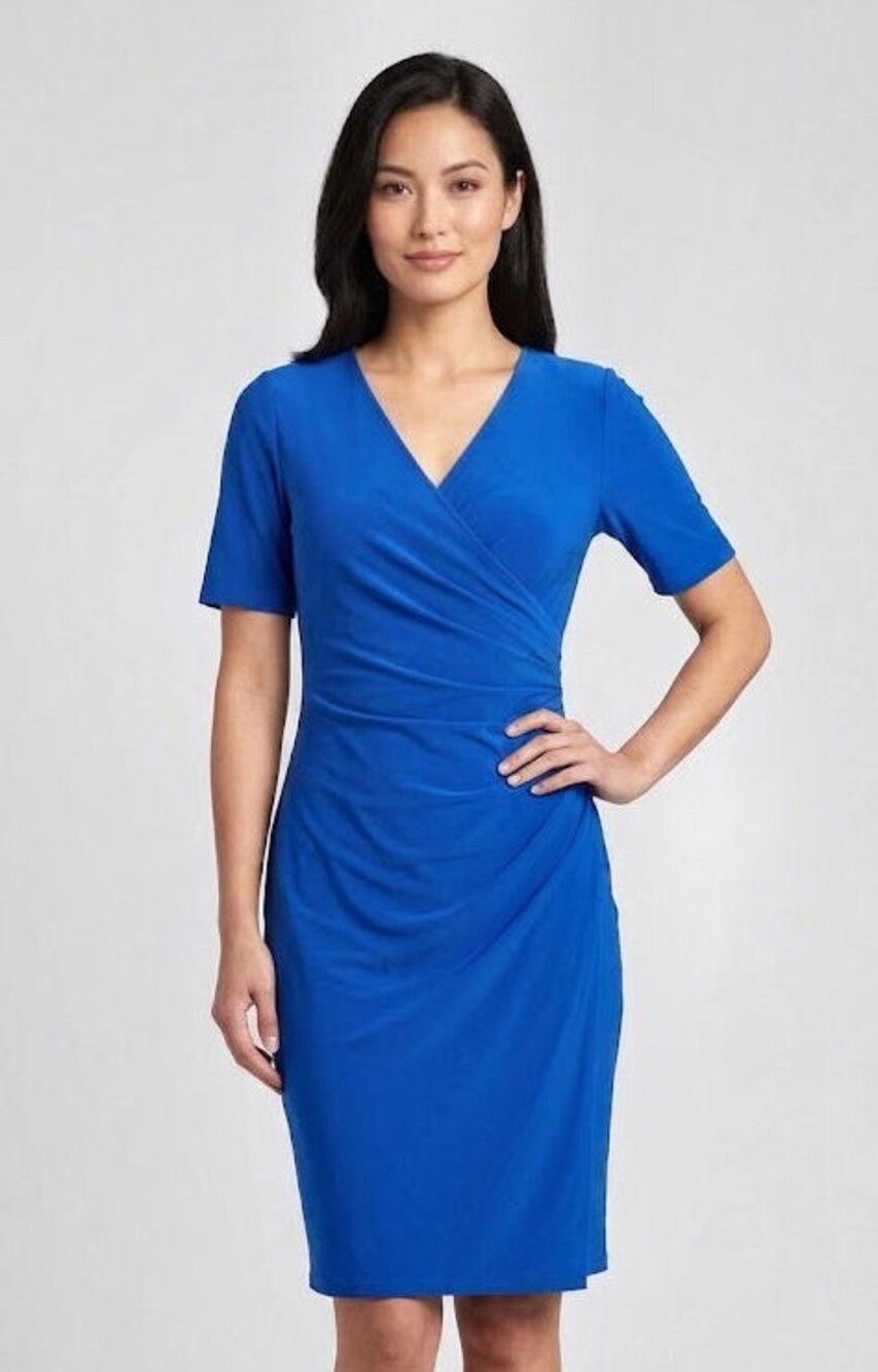 Adrianna Papell Faux-Wrap Ruched Sheath Dress, Royal Blue, Womens Size 2